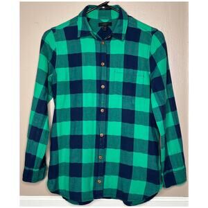 Womens J.Crew Mercantile Shirt Green Navy Buffalo Plaid Long Sleeve, SZ 4P